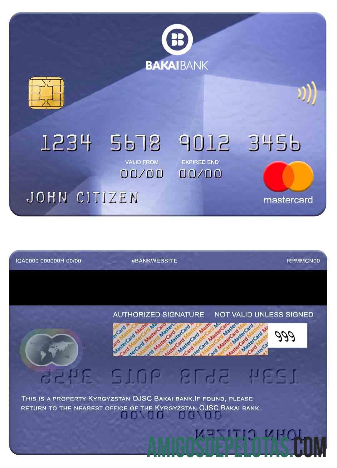 Kyrgyzstan OJSC Bakai Bank Mastercard sample